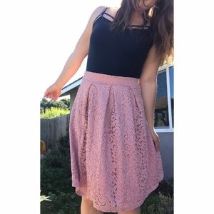 Pink Lace Overlay Midi Circle Skirt